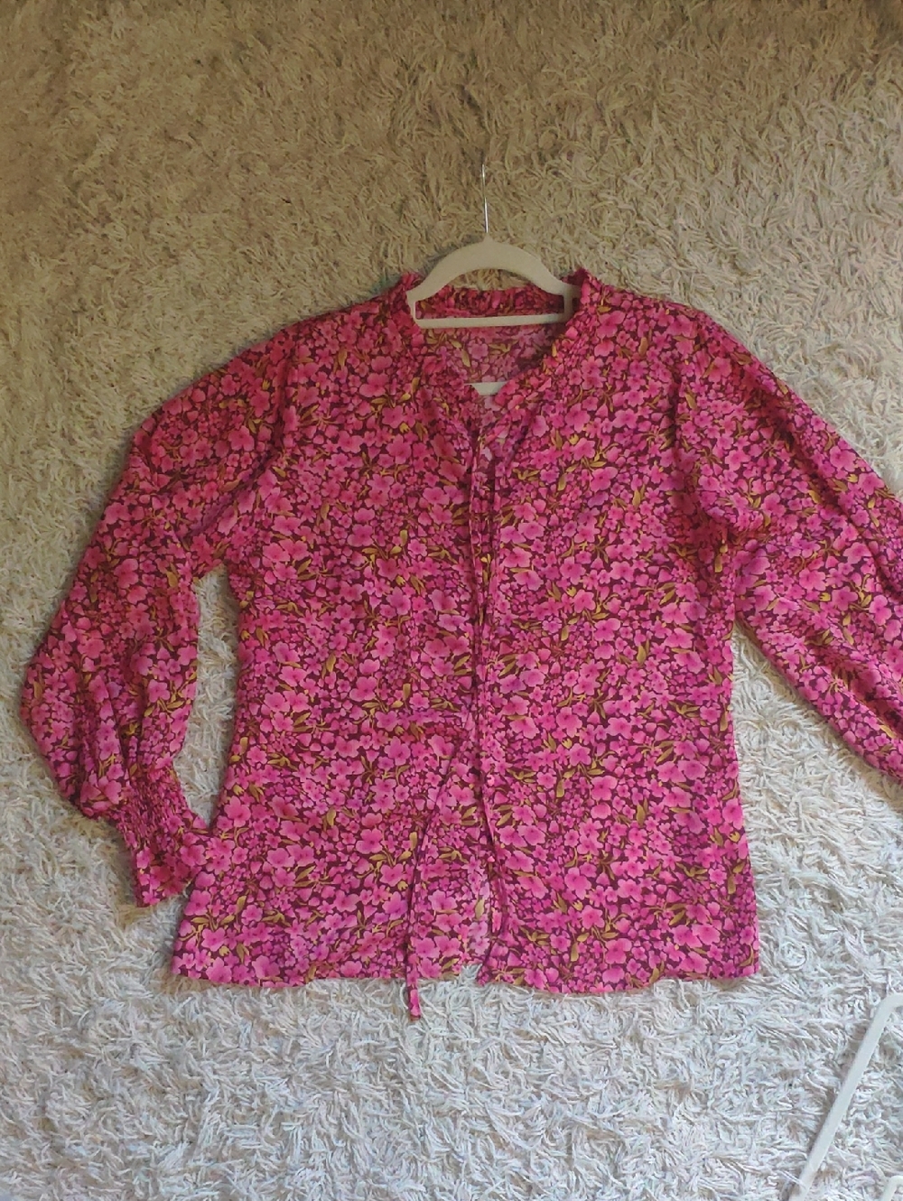 Pink Floral Button-Front Blouse